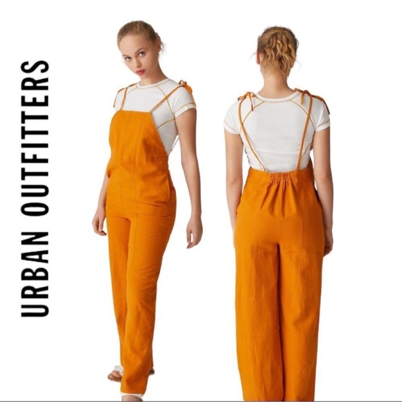 Urban Outfitters UO‎ Harley Burnt Orange Linen Backless Overalls XS - Picture 1 of 6